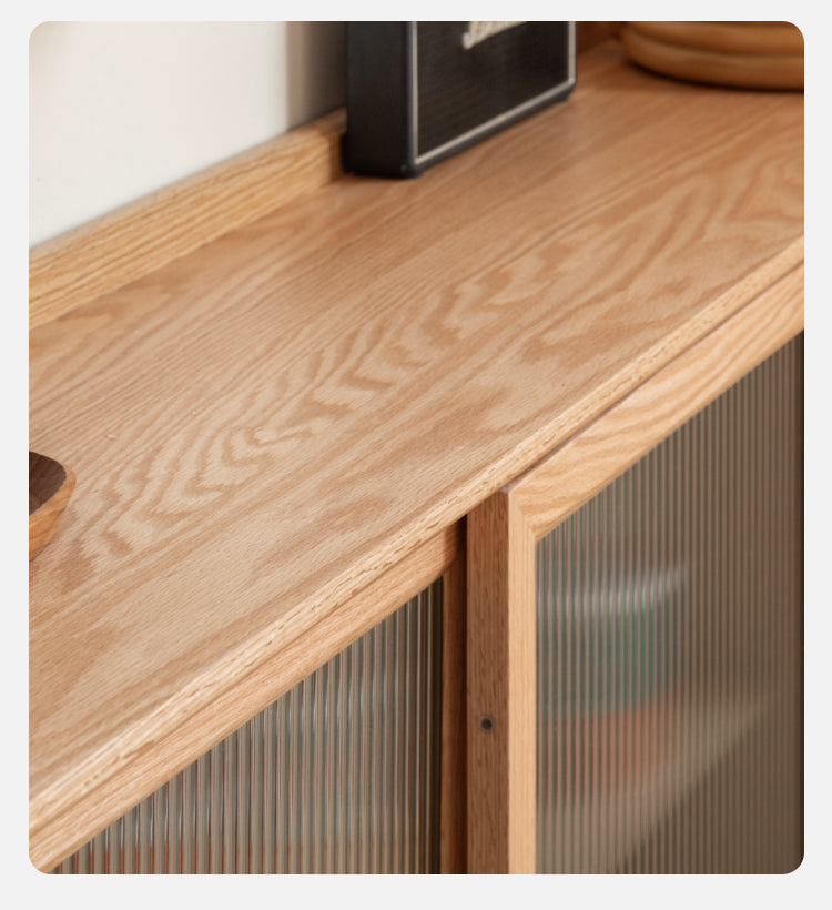 Oak, Ash, Black Walnut, Cherry, Beech Solid Wood, Solid RubberWood Ultra-thin Sideboard Sliding Door
