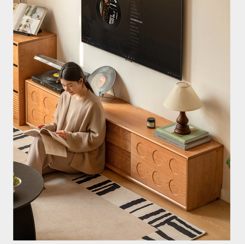 Cherry Solid Wood Retro Antique Style Floor TV Cabinet.