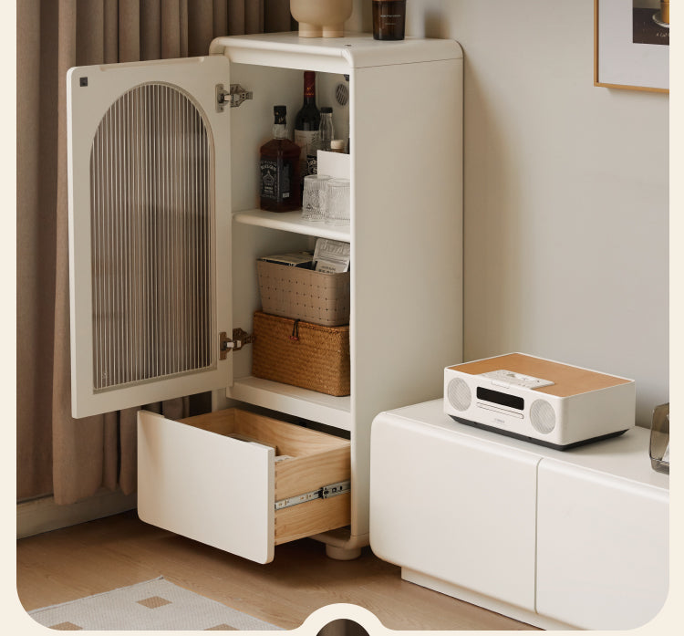 Poplar Solid Wood White Cream Style Floor Side Cabinet.