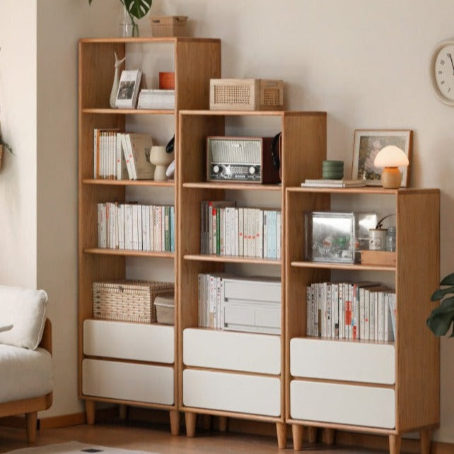 Oak, Rubber Solid Wood Modern Storage Bookcase