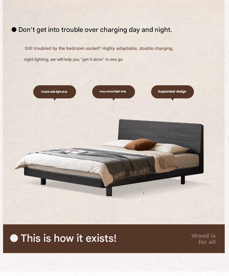 Oak Solid Wood Luminous Suspended Bed