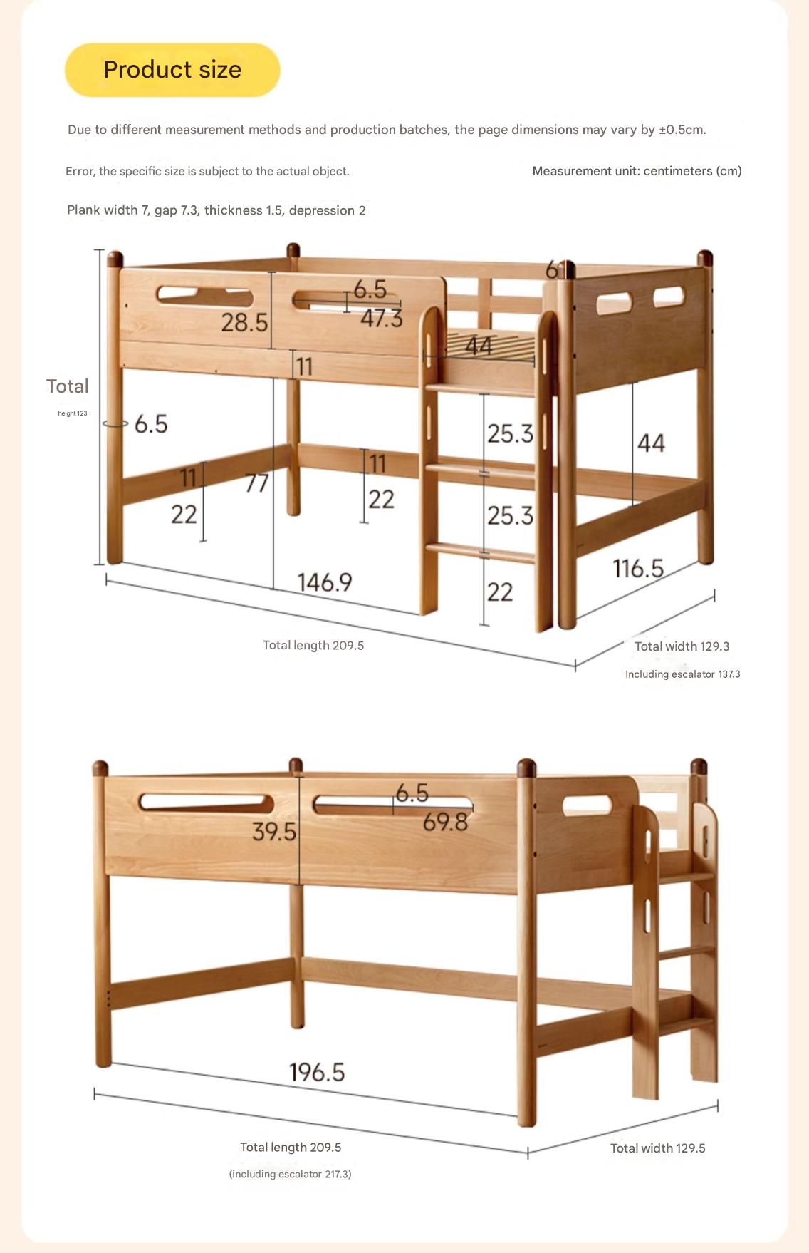 Beech Nordic Children's Solid Wood Loft Bed, Modern Minimalist Multifunctional Combination Bed with Table