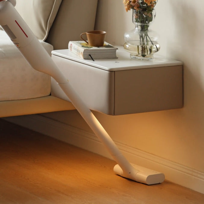Organic Leather Wall Mounted Cream Rock Board Floating Nightstand: