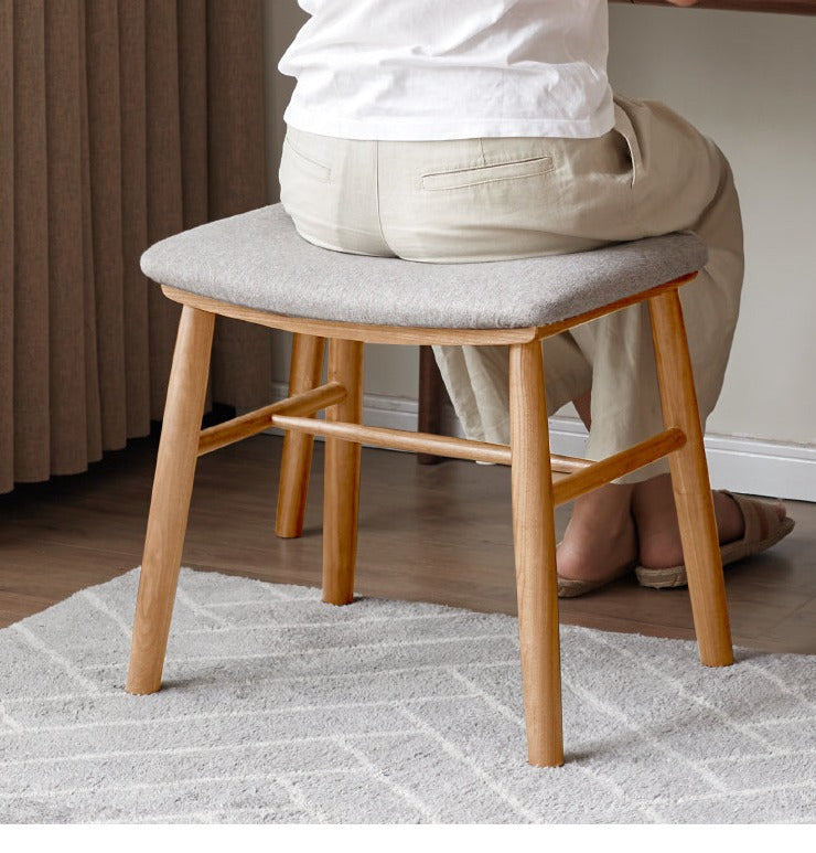 Black Walnut, Oak Solid Wood, Sandalwood Square Makeup Stool