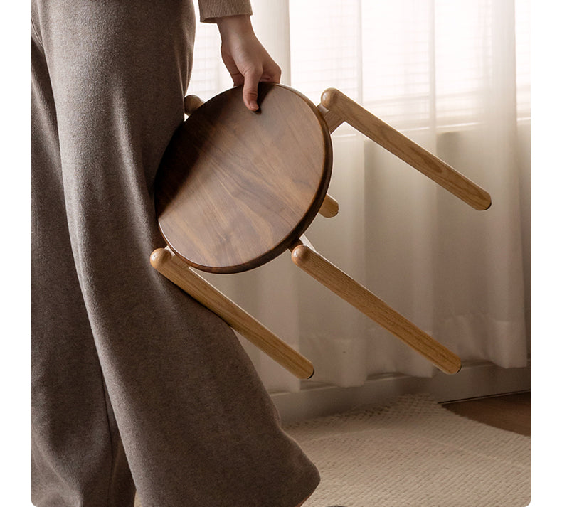 Black Walnut, Ash, Oak, Beech, Cherry Solid Wood, Solid RubberWood Stackable Small Stool