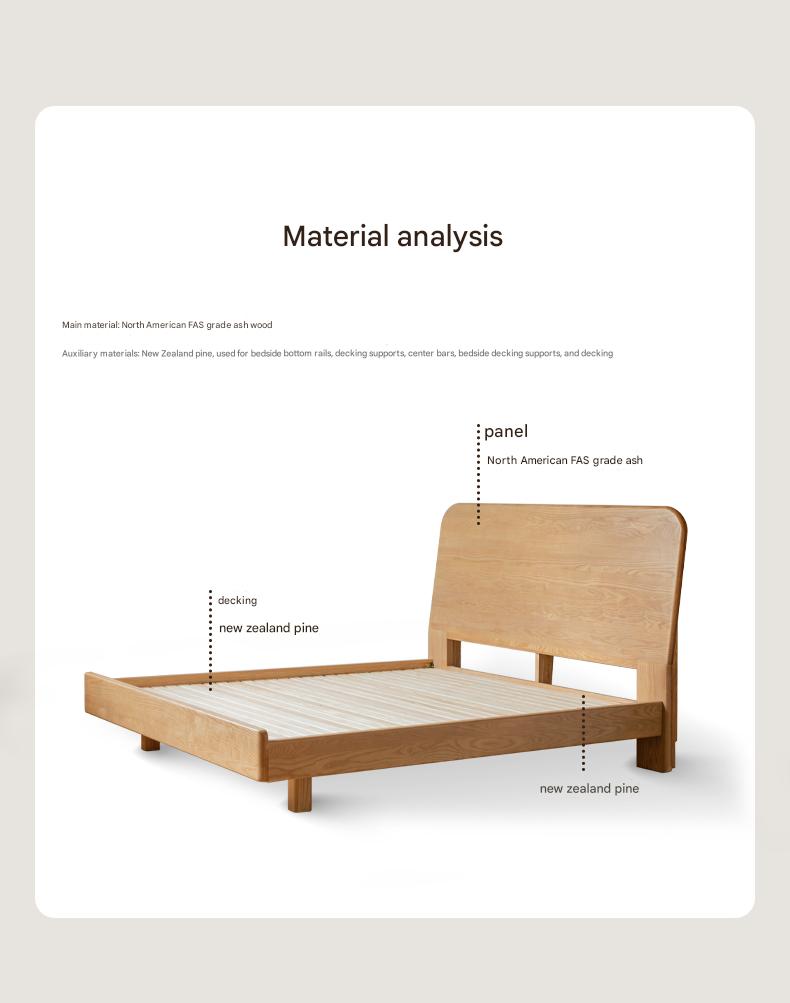 Ash Solid Wood Bed Simple High Headboard.