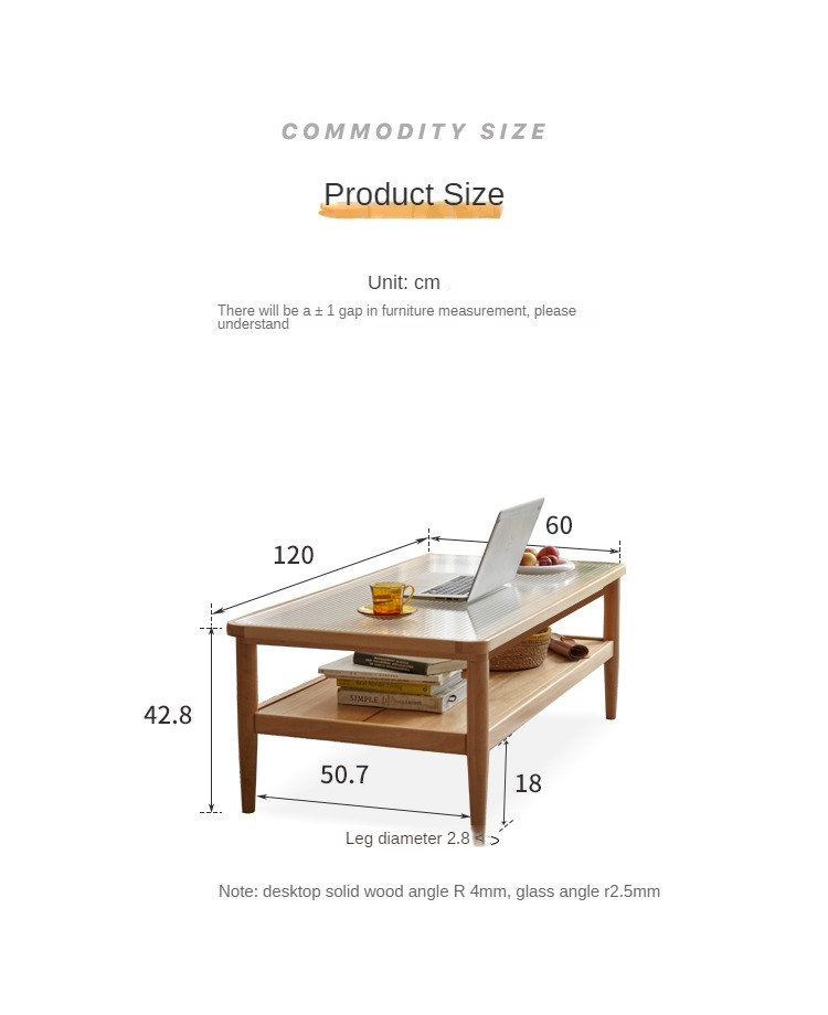 Beech Solid Wood Glass Coffee Table Nordic