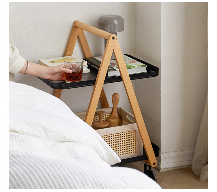 Beech Solid Wood Edge Table, Mobile Storage Rack