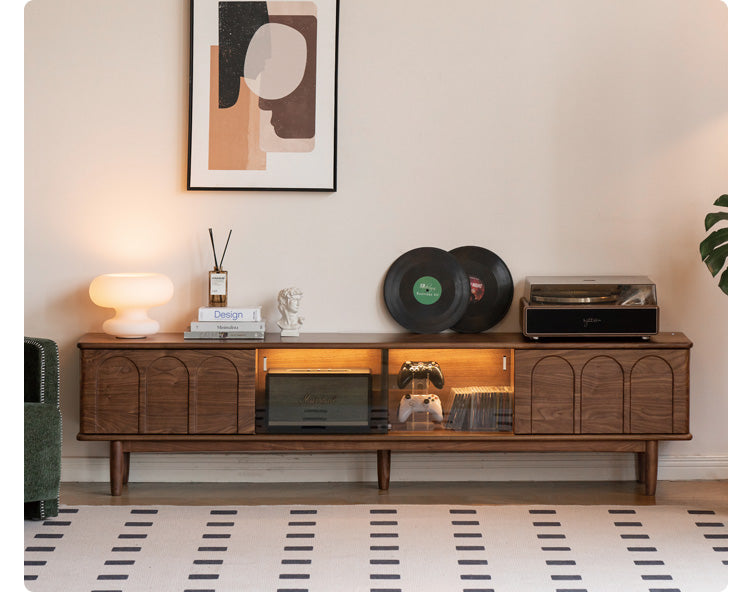 Black Walnut Solid Wood Retro Large Capacity TV Cabinet.