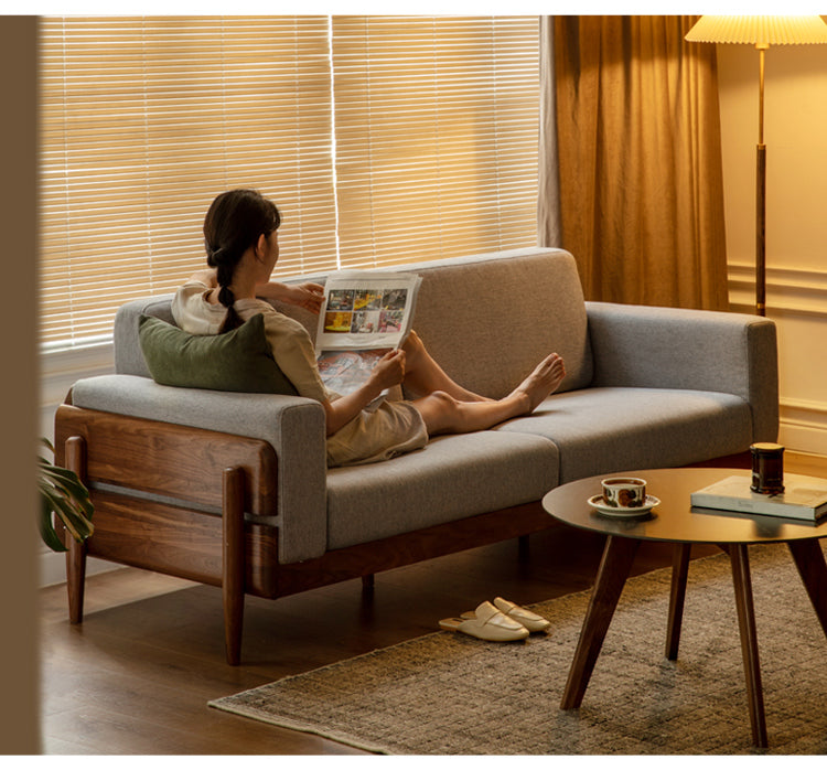 Black Walnut Solid Wood Fabric Sofa.