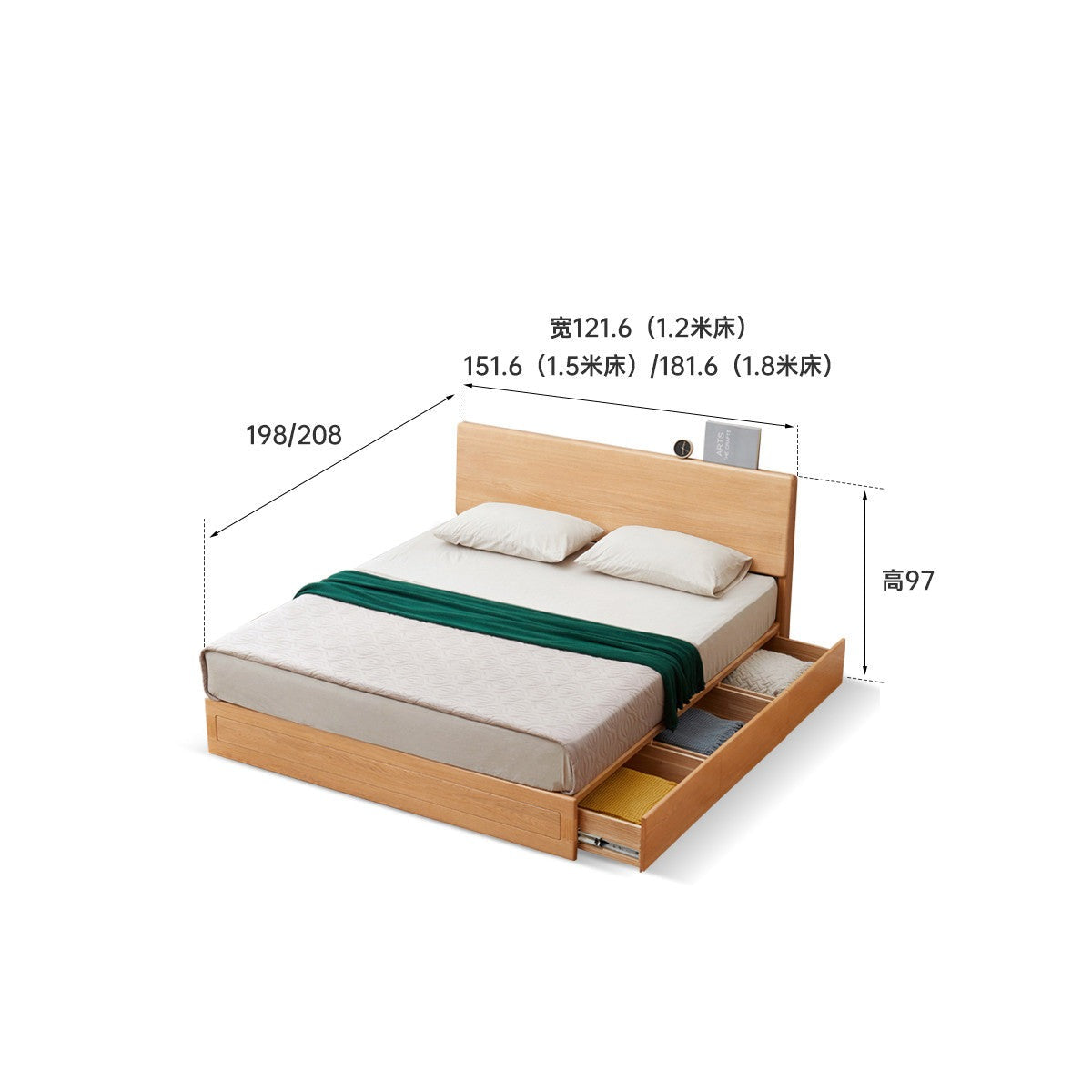 Ash, Oak, Black Walnut Solid Wood Box Bed Modern