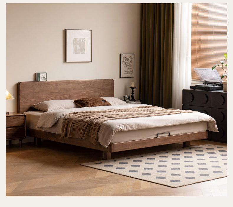 Black Walnut, Oak Solid Wood Floating Bed