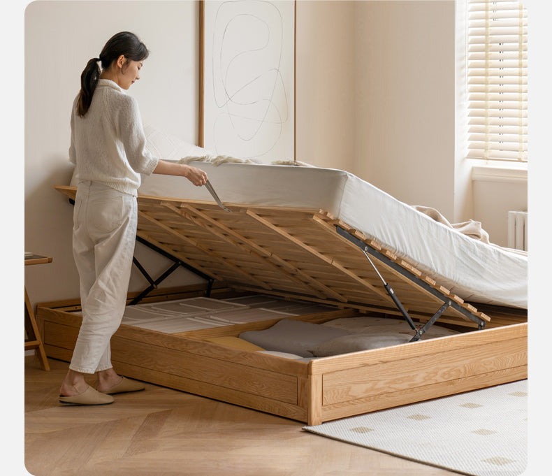 Oak solid wood platform bed, headboard-free Box bed