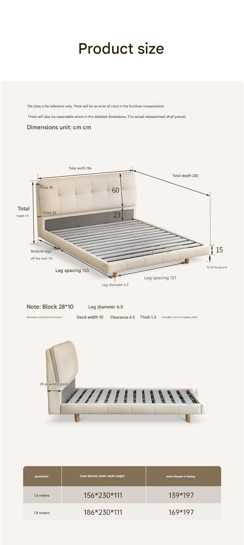 Fabric genuine leather soft bed puff cream style with light bed