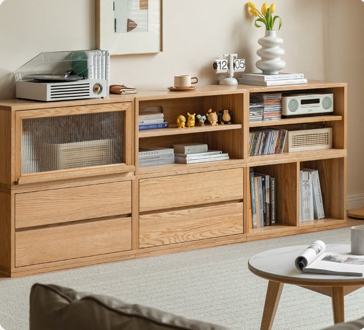Oak, Ash Solid Wood TV Cabinet Modern Free Combination Storage Bookcases