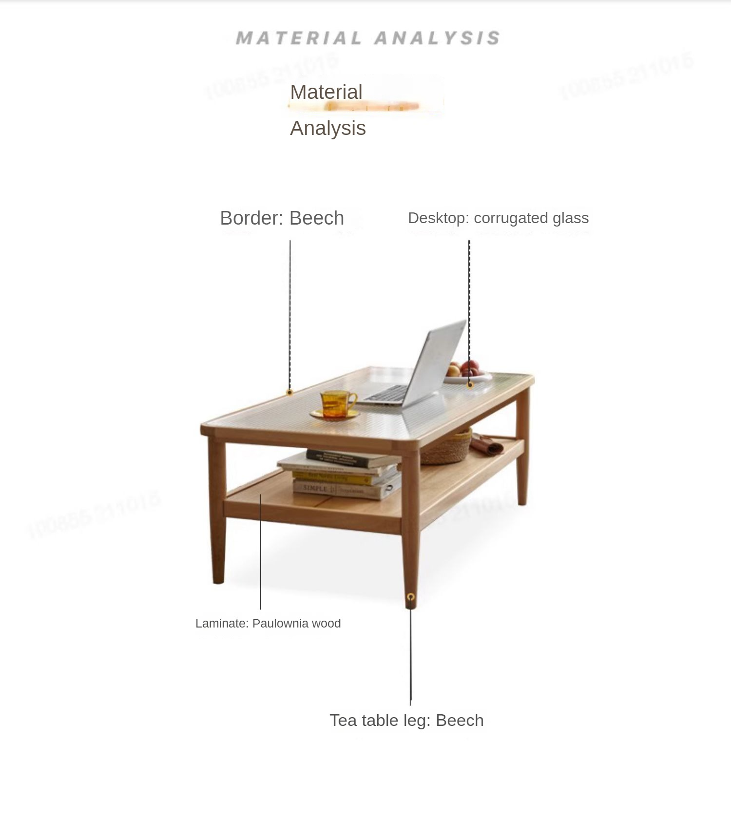 Beech Solid Wood Glass Coffee Table Nordic