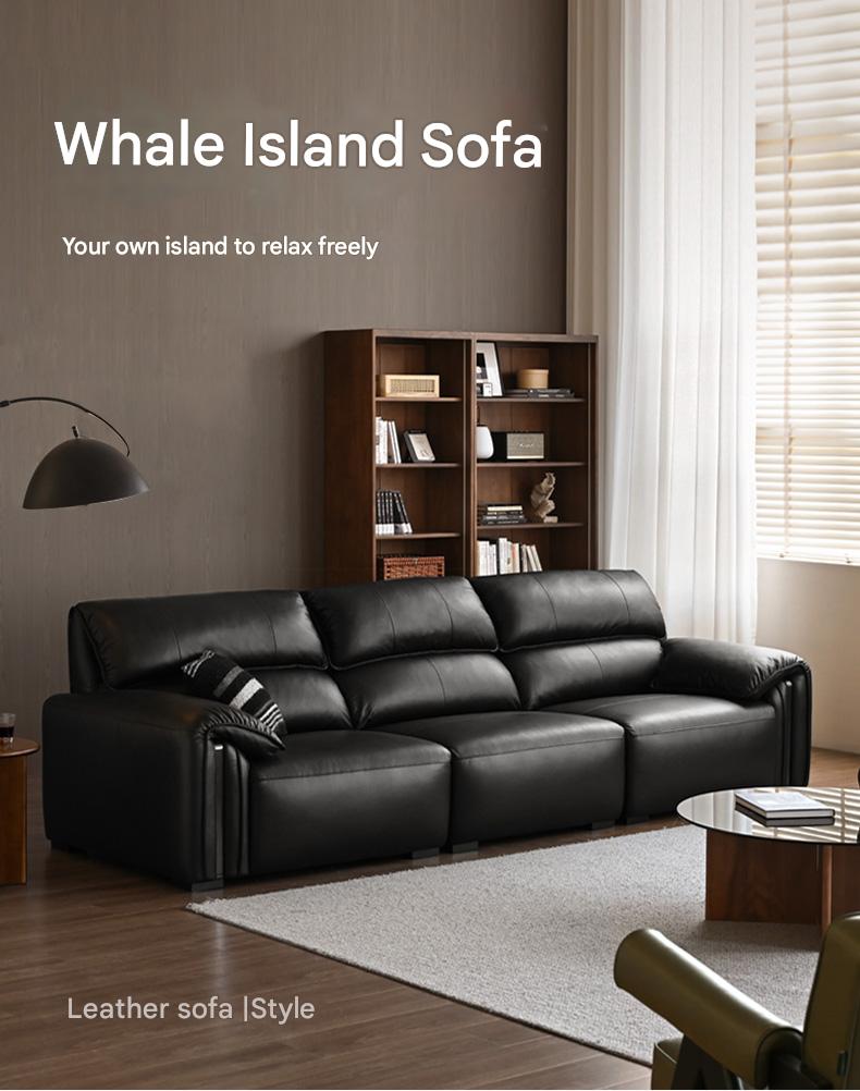 Leather Italian Light Luxury Black Straight Line Sofa