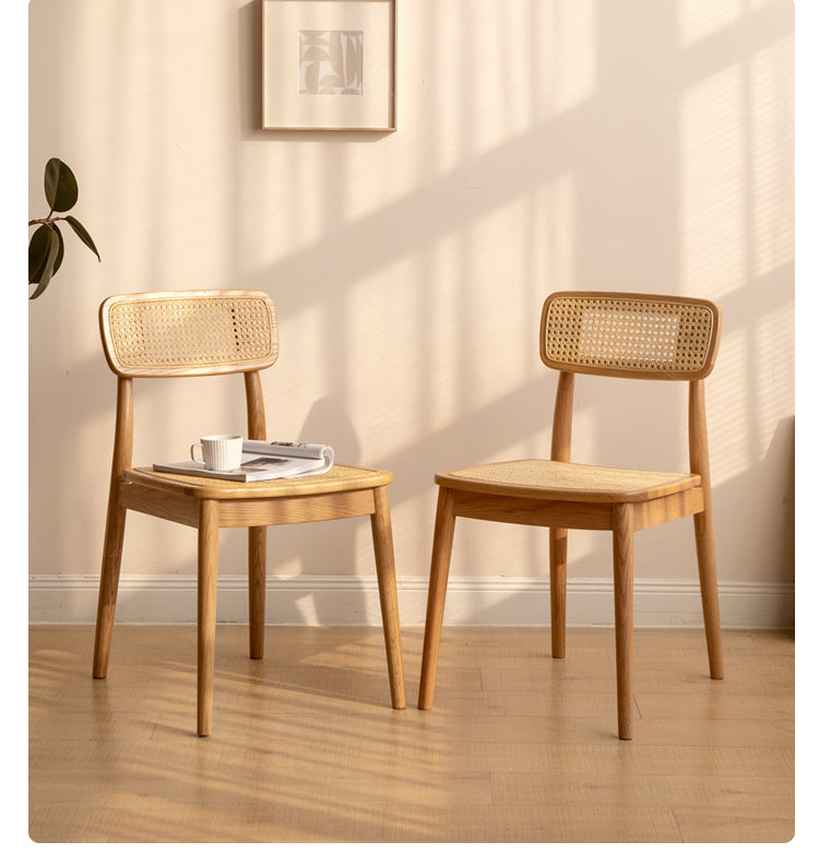 4 pcs set Oak Solid Wood Rattan - Dining Chair