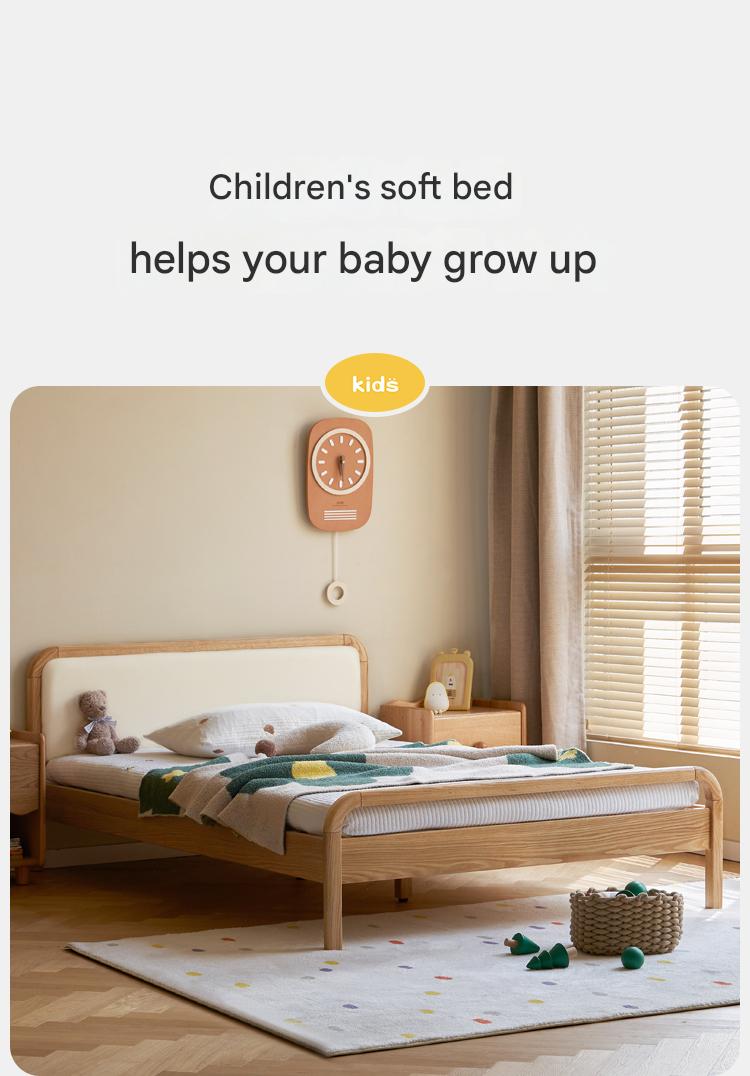 Oak solid wood children's bed with organic leather<