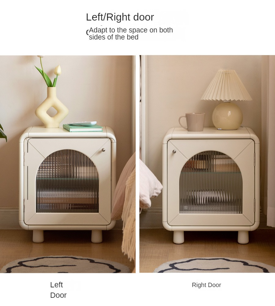 Solid RubberWood, Poplar Solid Wood Light Nightstand Cream Style