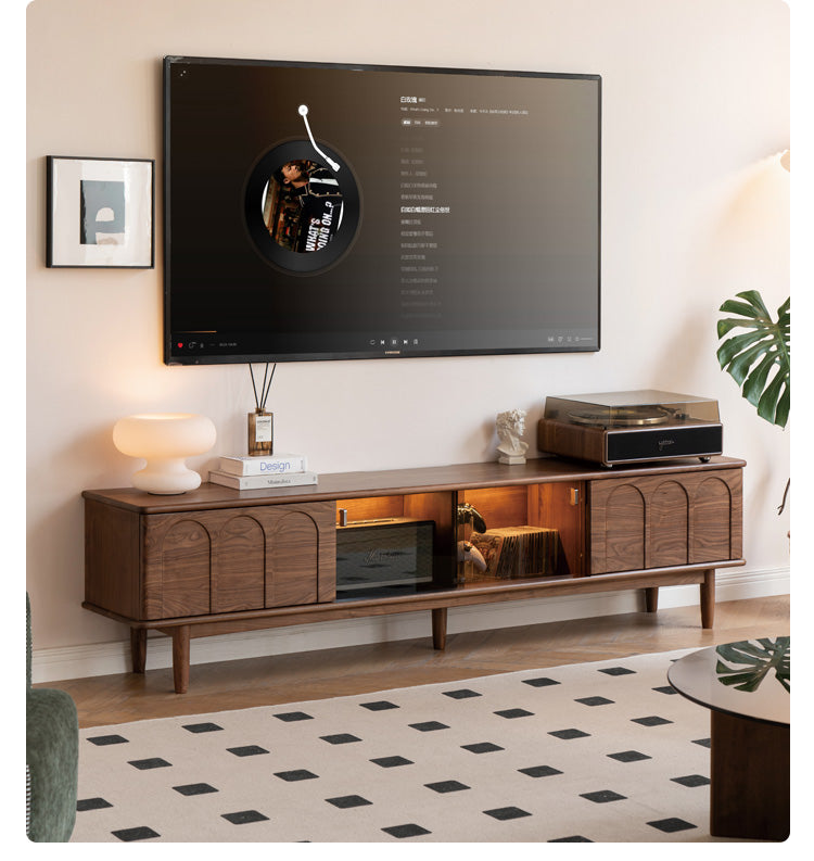 Black Walnut Solid Wood Retro Large Capacity TV Cabinet.