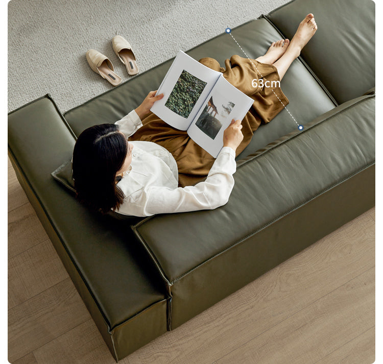 First Layer Yellow Cowhide Italian Tofu Block Sofa.