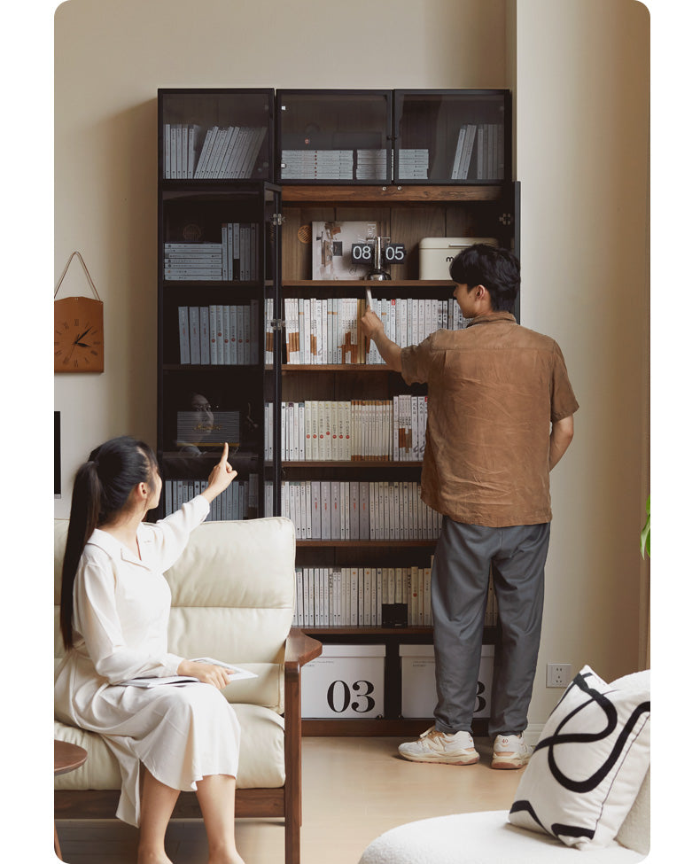 Solid Rubberwood, Oak Solid Wood Bookcase Modern With Glass Door