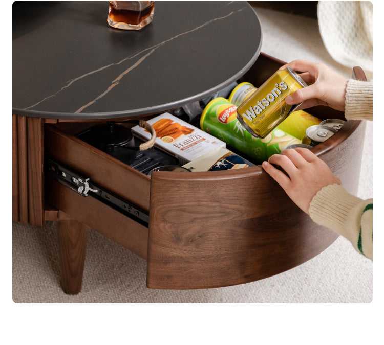 Black Walnut, Ash Solid Wood Combination Rock Plate Coffee Table