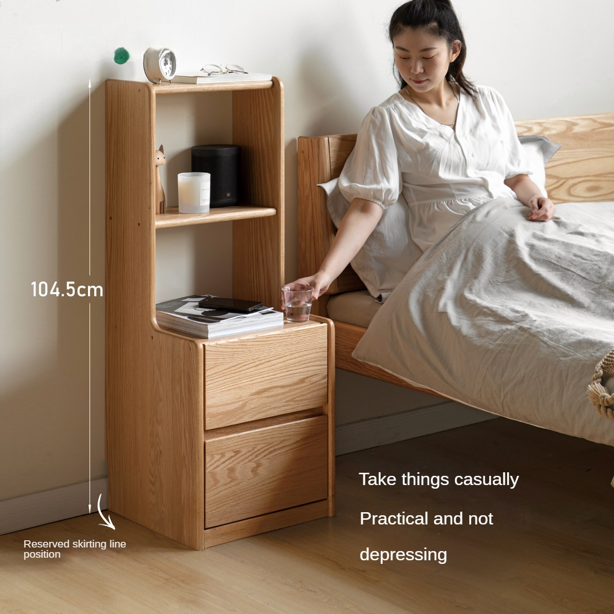 Oak Solid Wood Multifunctional High Section Nightstand)