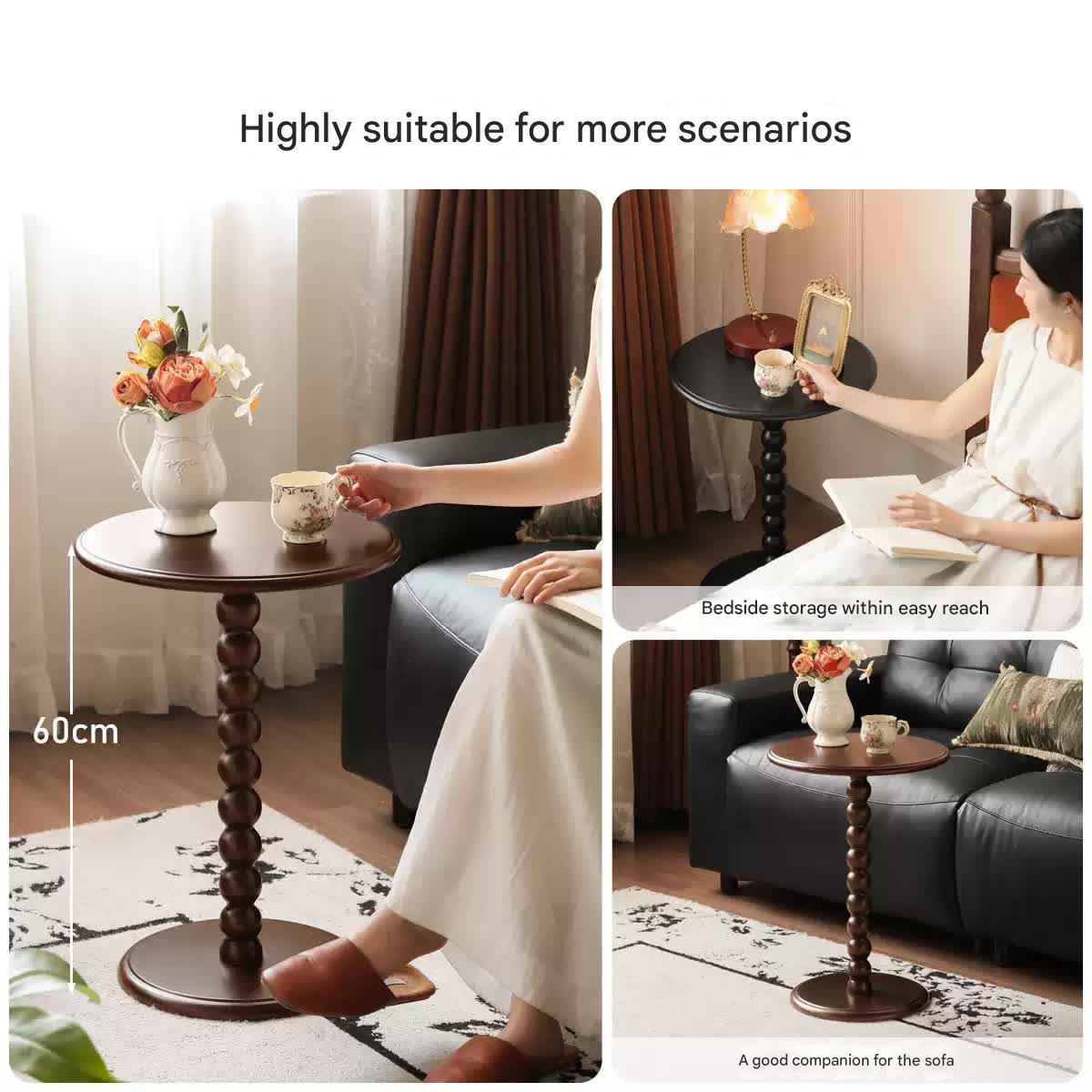 Black Walnut, Poplar, Solid Rubberwood American Retro Side Table.