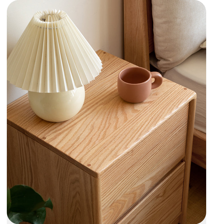 Oak Solid Wood Two Drawer Nightstand.