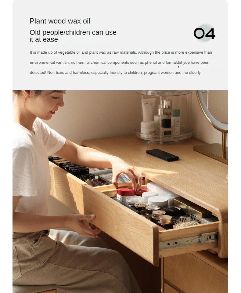 Ash Solid Wood Telescopic Dressing Table Integrated Storage.