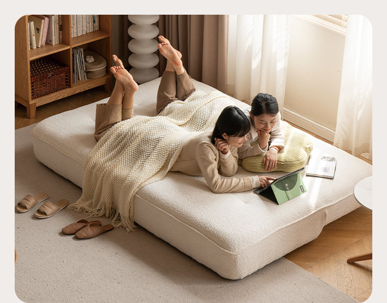 Fabric Sofa White Cream Style Sitting and Sleeping Sofa.