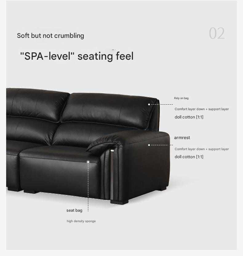 Leather Italian Light Luxury Black Straight Line Sofa