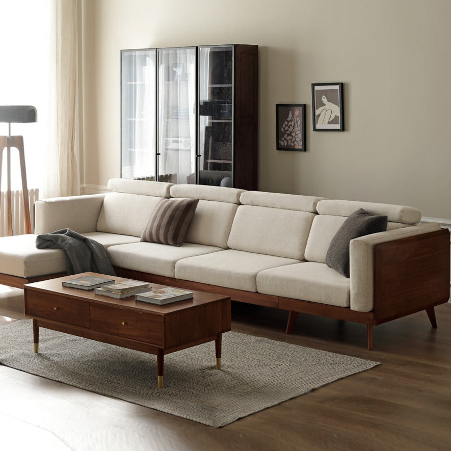 Black Walnut, Ash Solid Wood Adjustable Headrest Sofa.