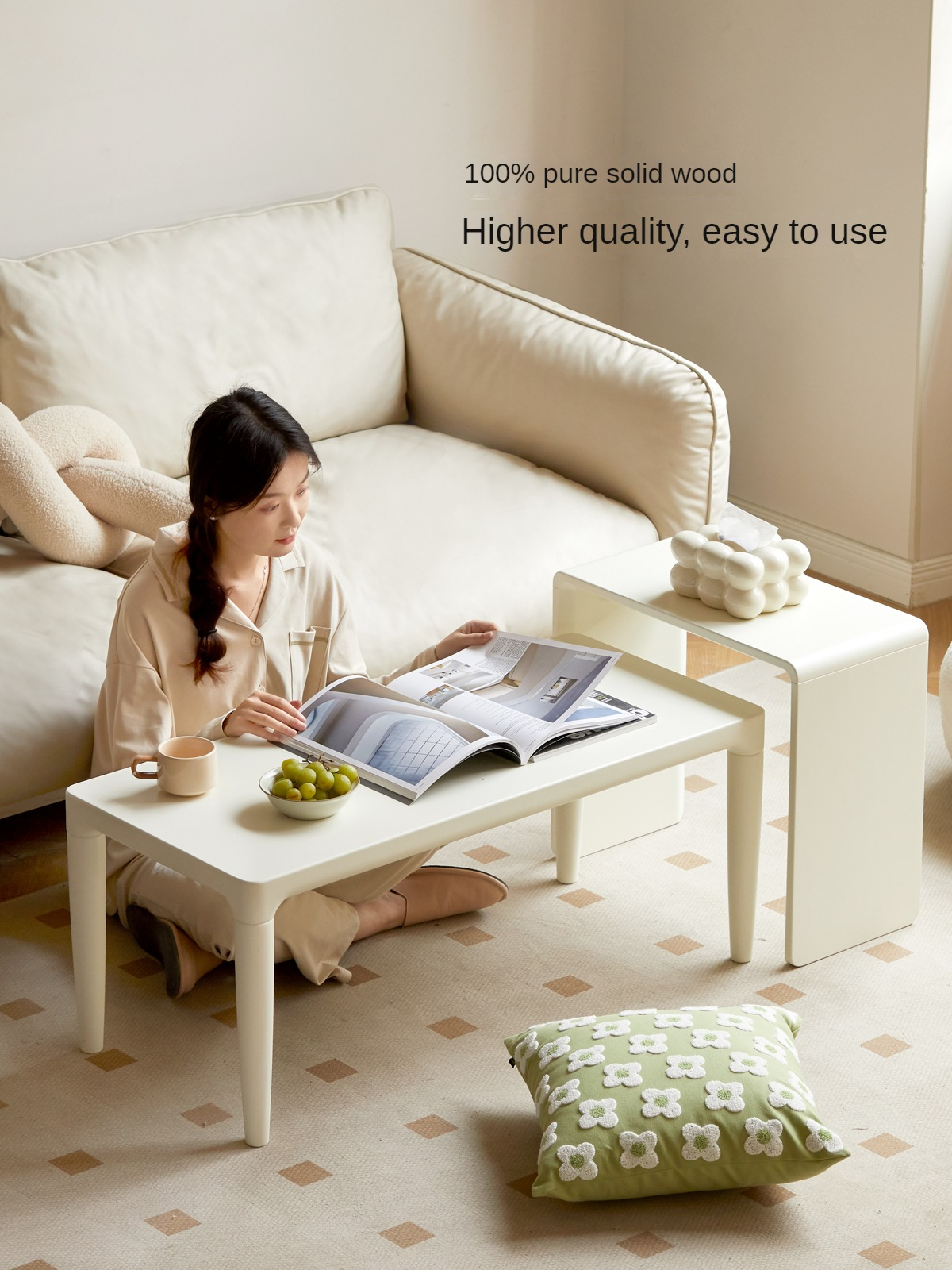 Pine Solid Wood Coffee Table Side Table Nordic Creative Combination