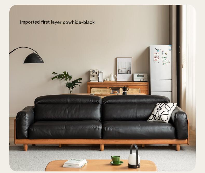 Cherry Wood Solid Wood Modern Leather Sofa