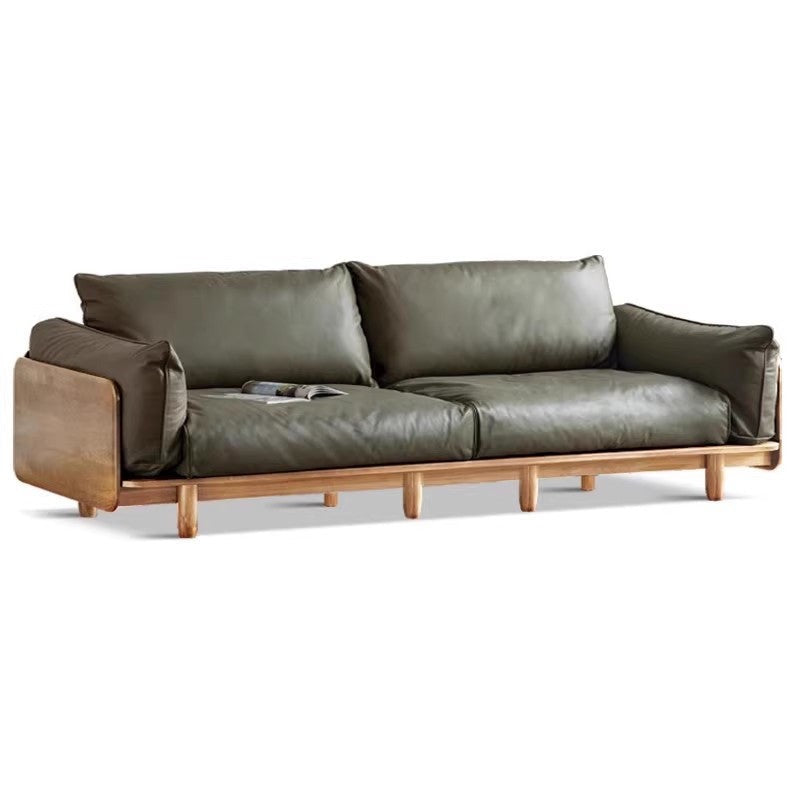Oak, Ash Solid Wood Sofa Genuine Leather, Fabric.