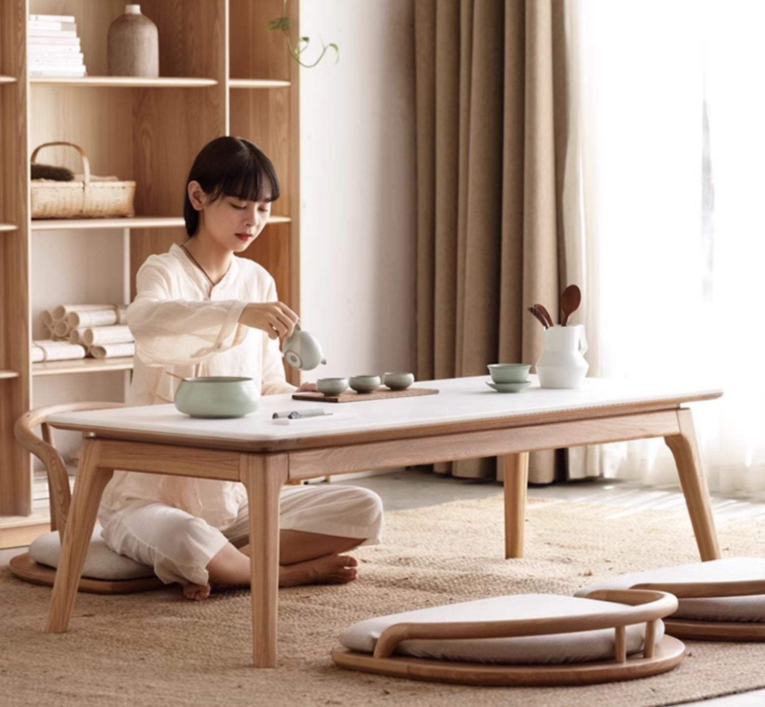 Ash Solid Wood Rock Plate Tea Table