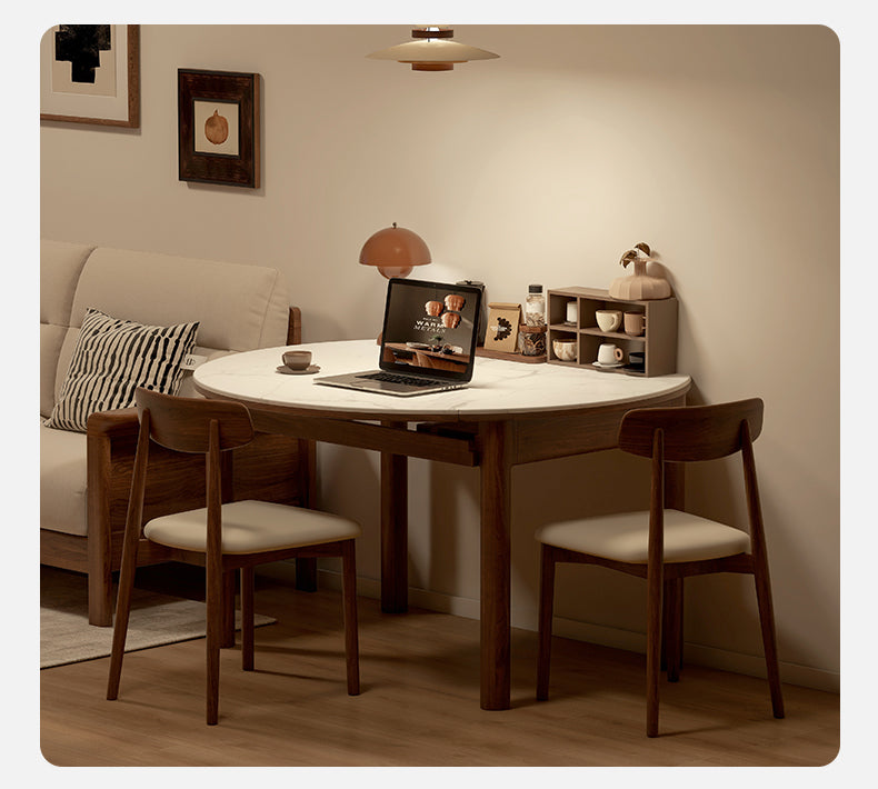 Black Walnut, Ash Solid Wood Rock Plate Folding Dining Table