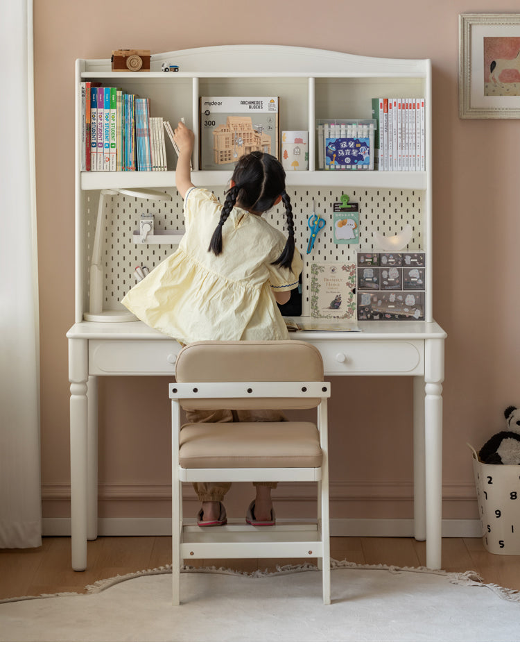 Rubber Solid Wood Cream Style Children's Desk.