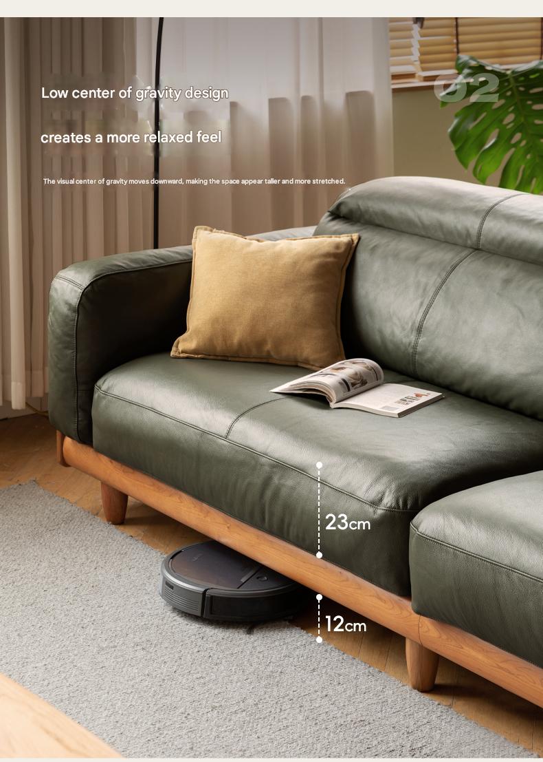 Cherry Wood Solid Wood Modern Leather Sofa