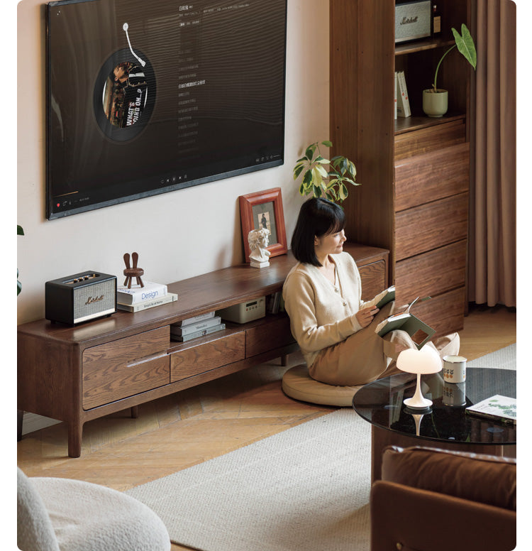 Oak, Solid Rubberwood Nordic Floor TV Cabinet.