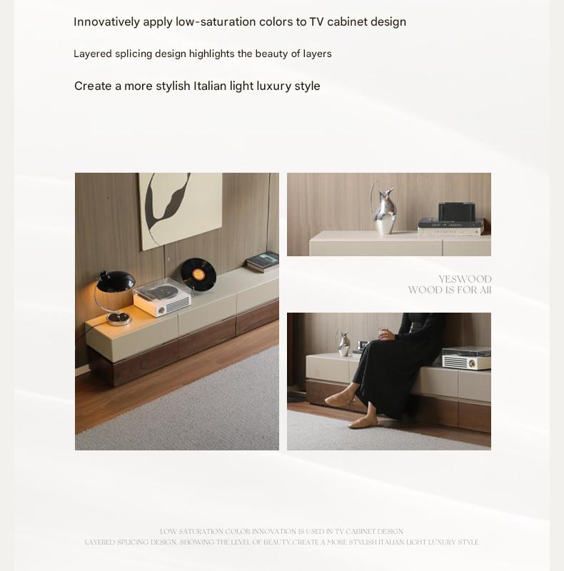 Black Walnut Solid Wood Italian Light Luxury Floor TV Cabinet.