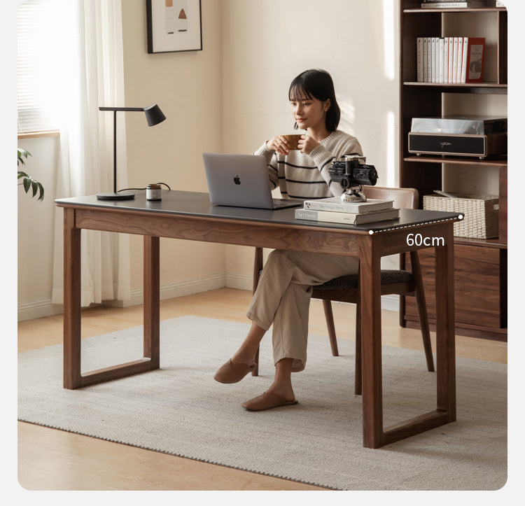 Rock slate Black Walnut Solid Wood Long Table "