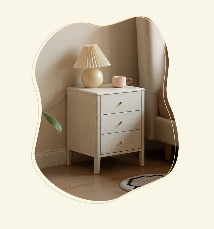Oak Solid Wood, Solid RubberWood Nightstand Cream Style)