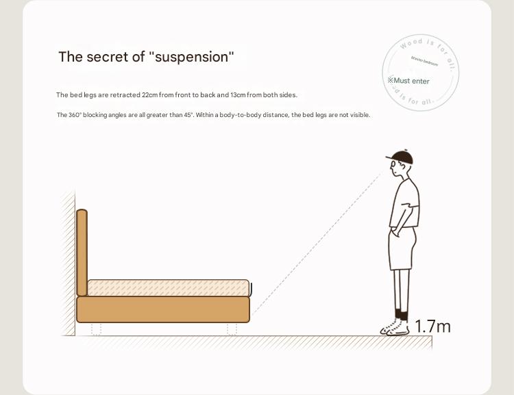 Oak Solid Wood Modern Suspension Bed