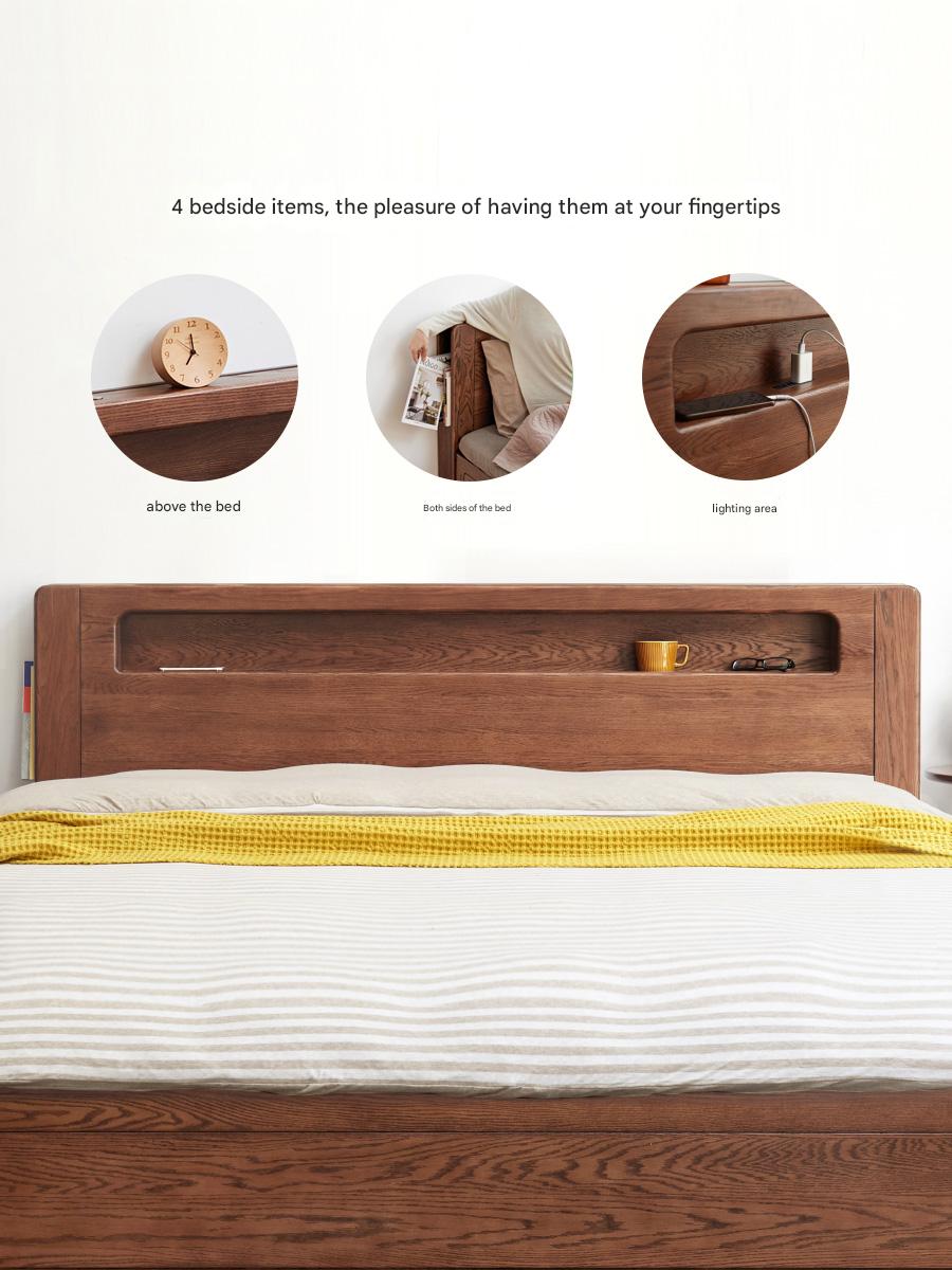 Oak Solid Wood Luminous Storage Box Bed