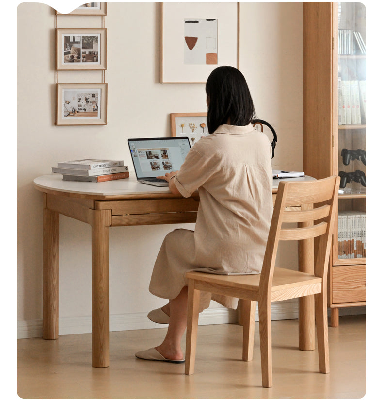 Solid Ruberwood, Oak, Ash Solid Wood Retractable Rock Plate Dining Table