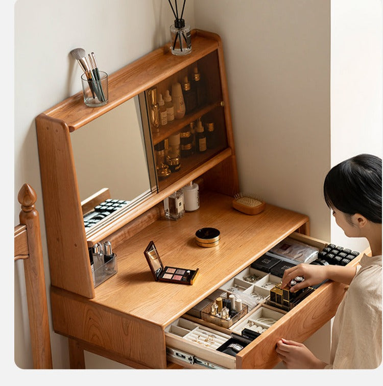 Cherry, Birch Solid Wood Multi-Functional Storage Vanity Table.